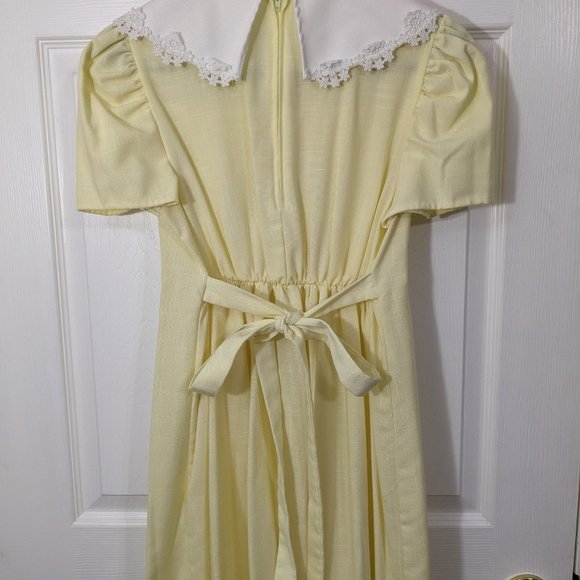 Bonnie Jean Vintage Soft Yellow Bib Lace Trim Collar Maxi Girl's Dress - size 14 - Picture 7 of 9